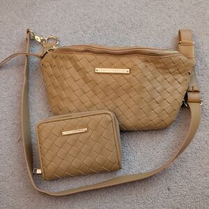 Tan Woven Crossbody Bag and Wallet